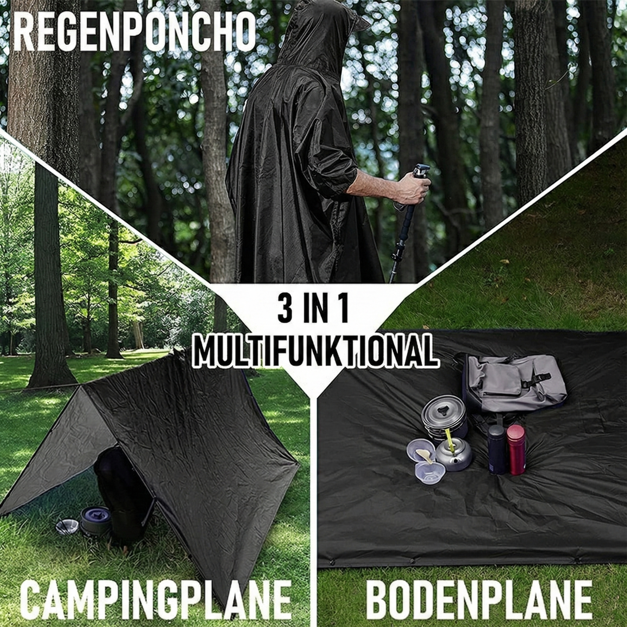 tarp regendicht 3-in-1 Regenponcho & Tarp